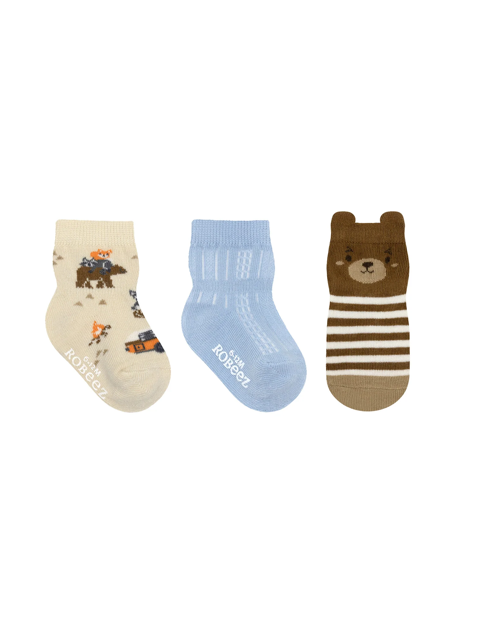 Let's Go Camping 3-Pack Baby Socks Tan