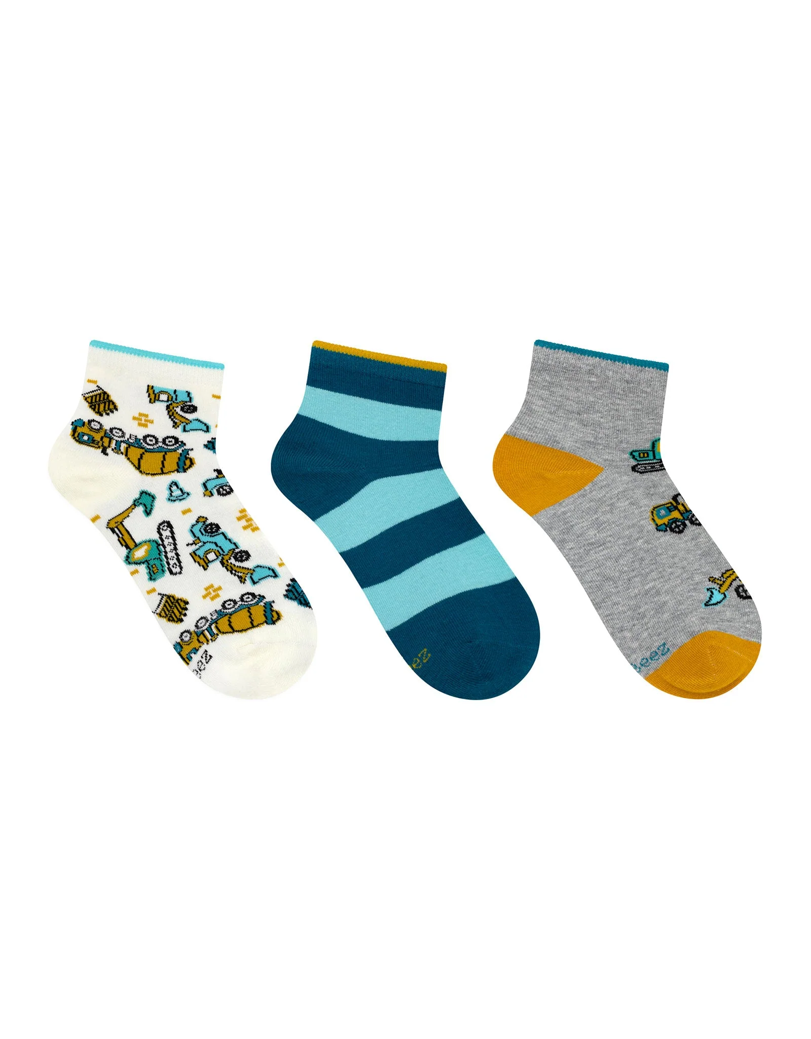 Truck Time 3-Pack Quarter Socks Teal for Toddlers and Kids